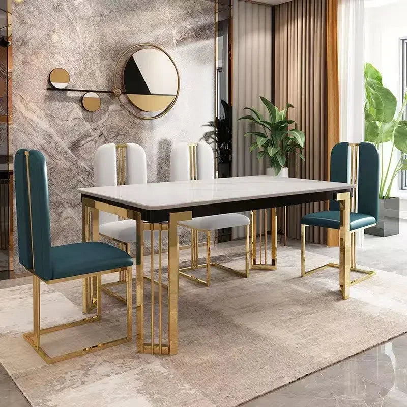 Metal Nordic Dining Table, Chairs, Marble Effect