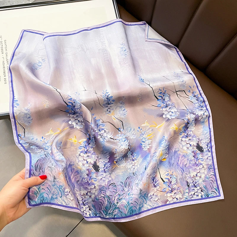 Scarf 100% Silk Bandana Women Square Scarves, Luxury High Quality