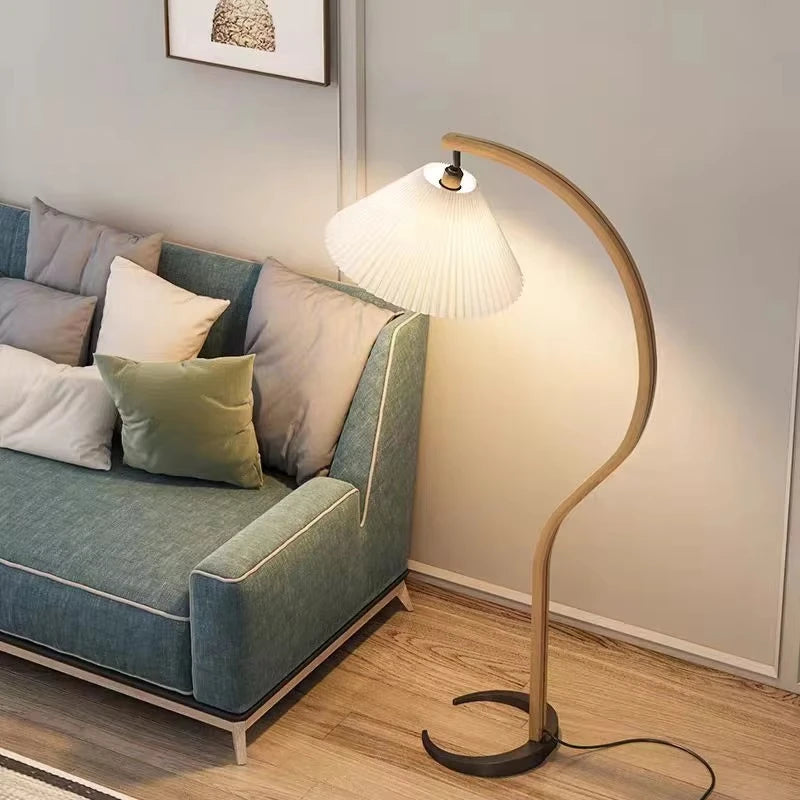 Room Decoration Floor Lamp Atmosphere Living Room High-End Feeling Bedroom Study Pleated Solid Wood Antique Standing Table Lamp