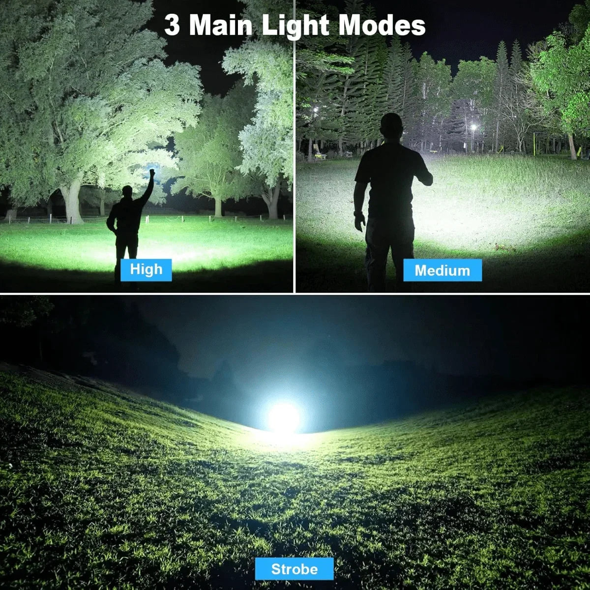 Strong Flashlight, Long Endurance on a charge, Long Range Illumination, with Work light