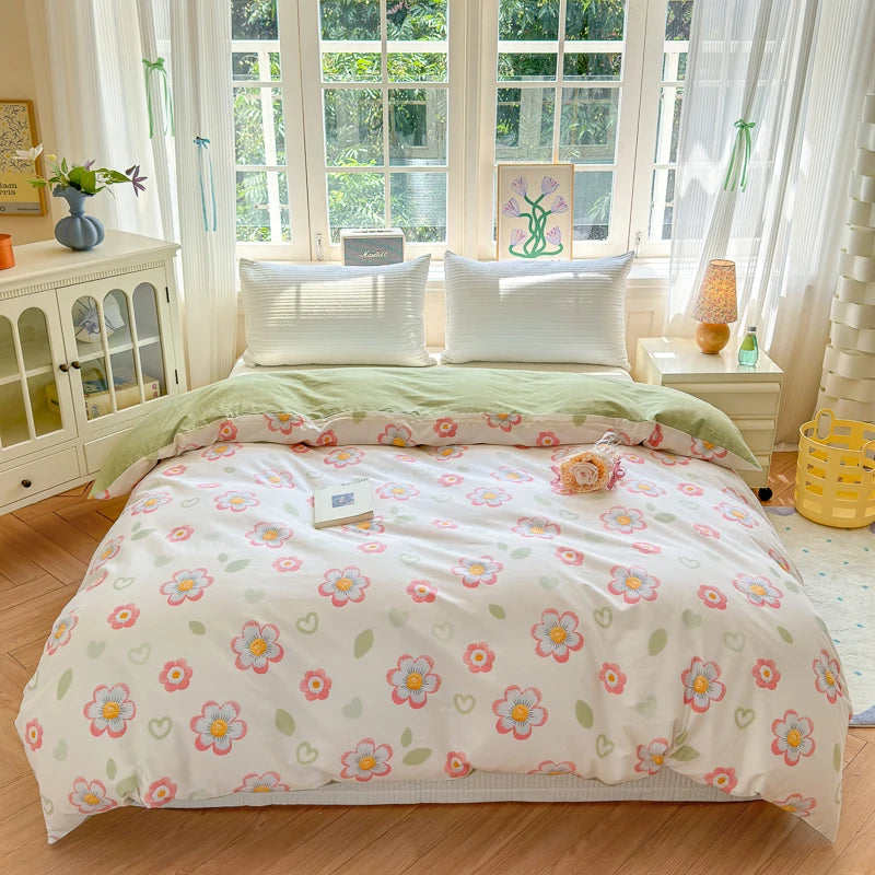 Floral Printed Duvet Cover 1Piece- 100% Cotton Luxury Bedding, Pre-Washed for Softness, Zipper Closure