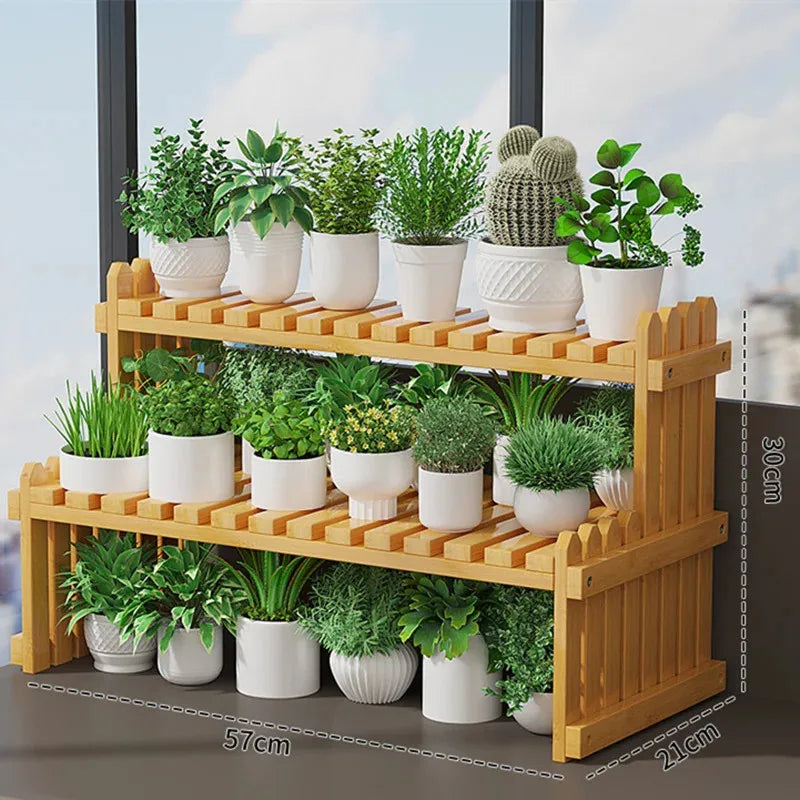 2 Tier Natural Bamboo Shelf For Plants, Books, Household