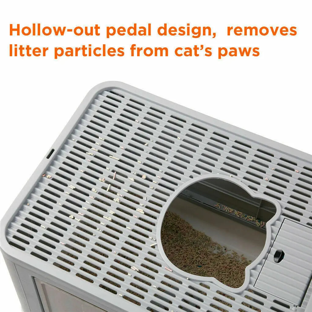 Litter Box, Top and Side Entry/Exit, Foldable Pull Out Litter Tray