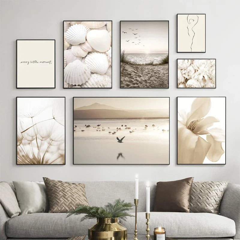 Canvas Paintings White Shells, Beach, Flowers, Posters and Prints