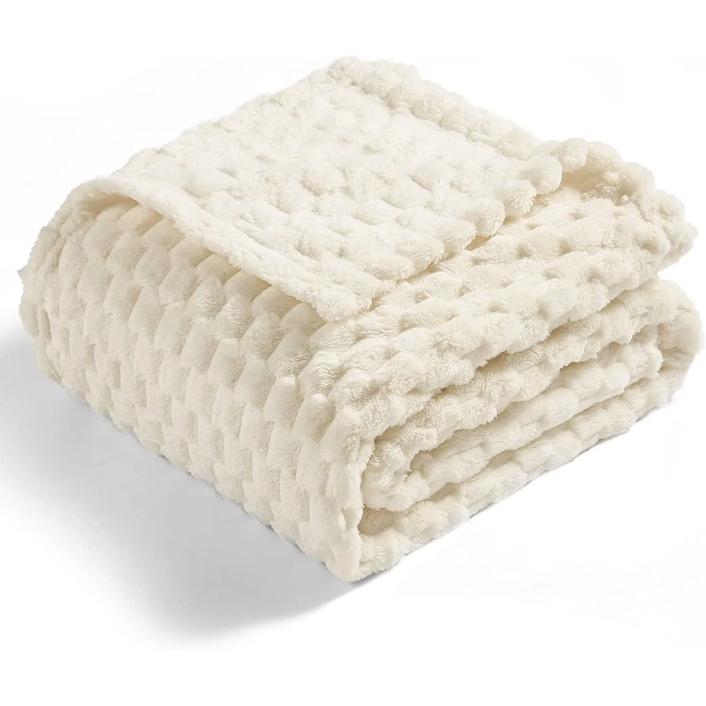 Super Soft Throw Blanket Ivory Premium Silky Flannel Fleece 3D Clouds All Season Use