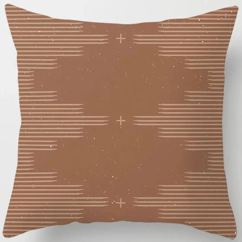 Brown Geometric Print Square Pillowcase Home Goods Car Sofa Cushion Cover