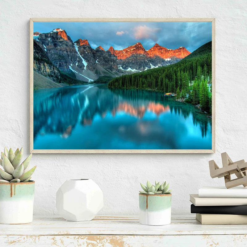 Green Forest Mountain Deep Blue Lake Bring Beauty Into Your Home