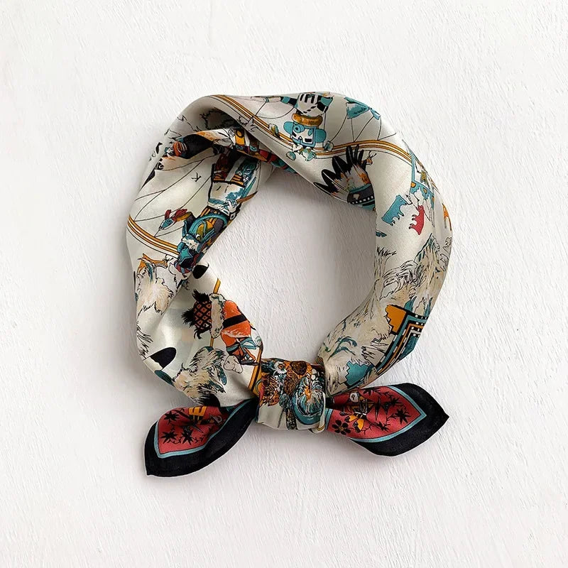 Scarf 100% Silk Bandana Women Square Scarves, Luxury High Quality