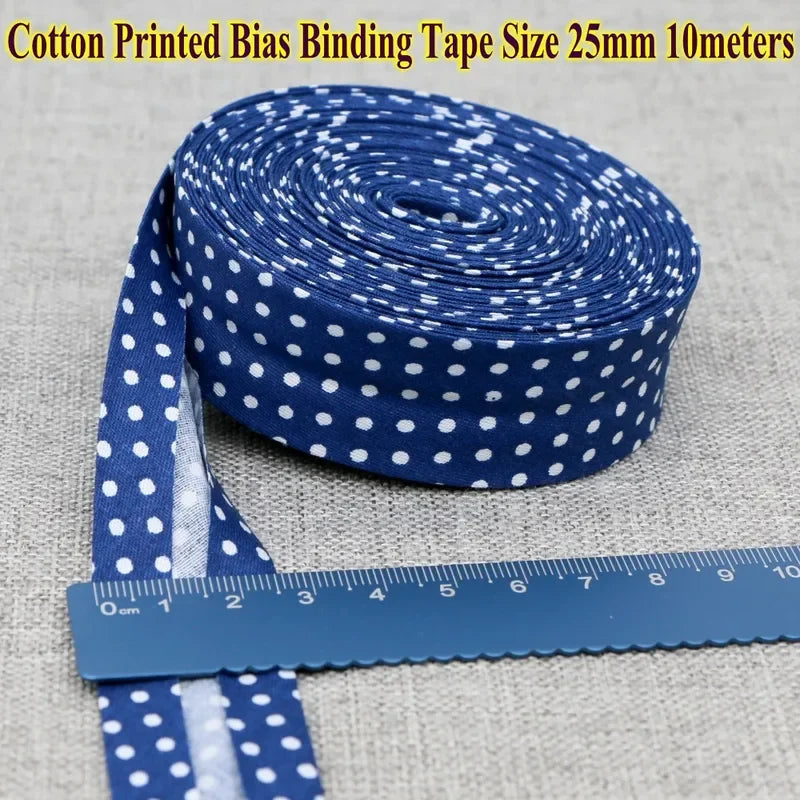 Cotton Bias Tape Ribbon Dots Grid Stripe Tartan Checked Scottish Printed 25mm 1" 10m Cotton Twill Fabric Fold
