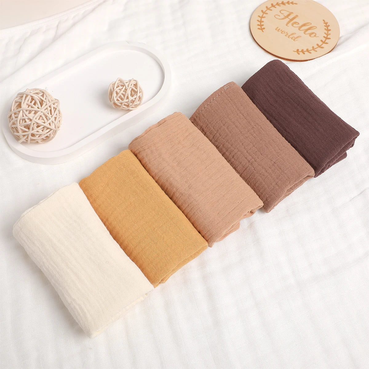 5 Baby Washcloths, Newborn Burp Cloth, Square Towels, 6 Layers Pure Cotton