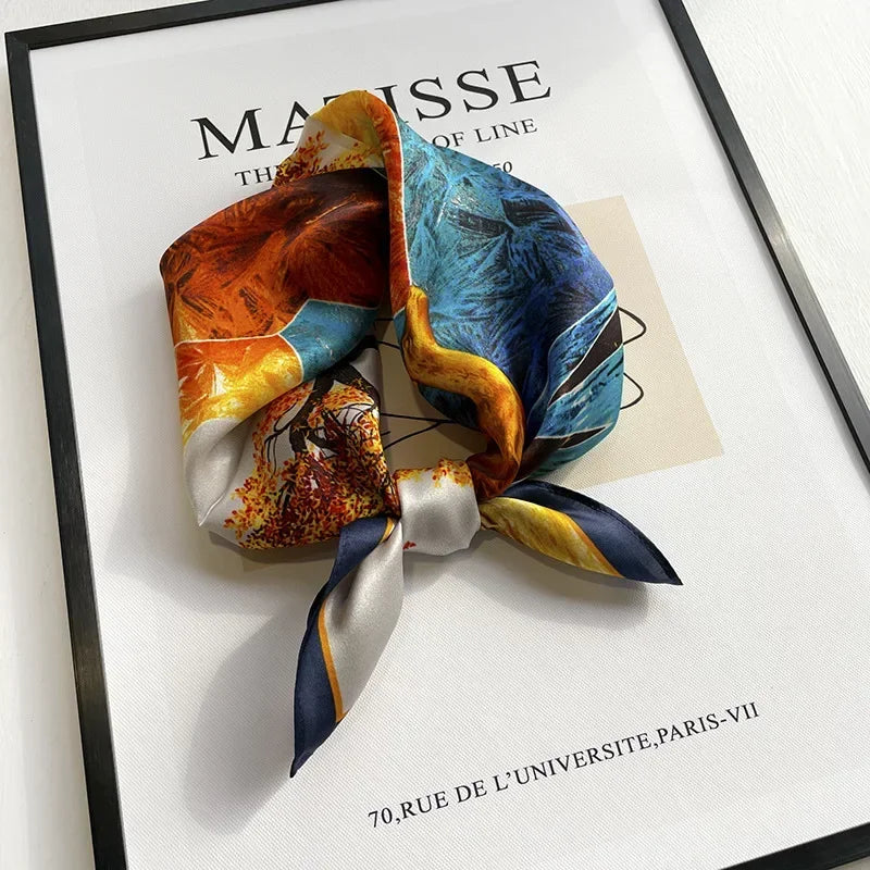 Scarf 100% Silk Bandana Women Square Scarves, Luxury High Quality
