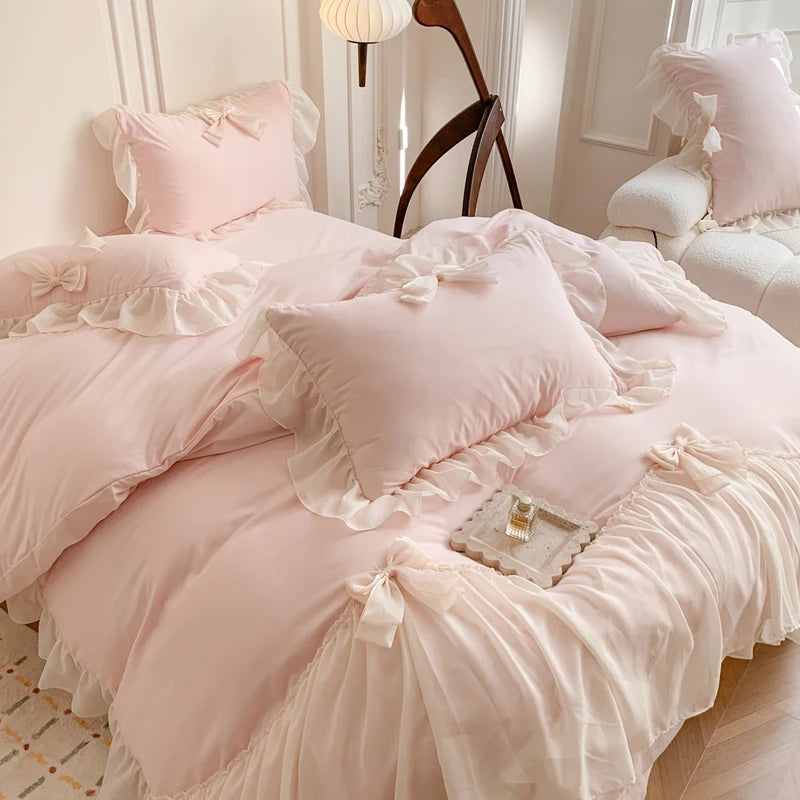 3PCS White Bedding Duvet Cover Set Ruffles
