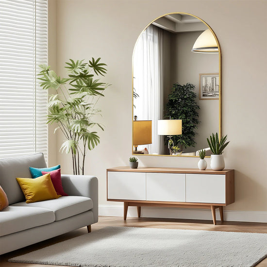 26"x38" Arched Metal Framed Mirror Modern Wall Decor For Bedroom, Entryway, Living Room , Bathroom