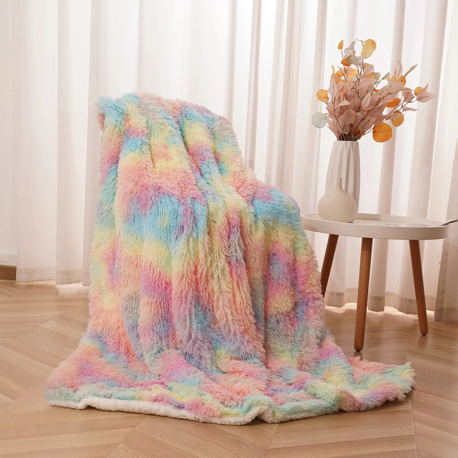 Soft Rainbow Fluffy Plush Blanket, Bedspread, Sofa Blanket