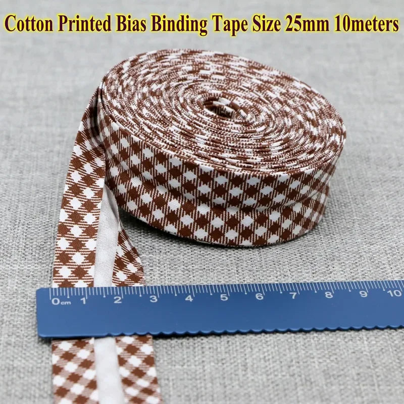 Cotton Bias Tape Ribbon Dots Grid Stripe Tartan Checked Scottish Printed 25mm 1" 10m Cotton Twill Fabric Fold