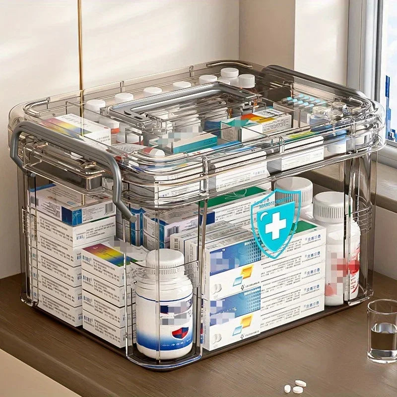 Multifunctional Transparent Medicine, First Aid Kit Organizer Waterproof, Plastic with Tray ,Waterproof Plastic