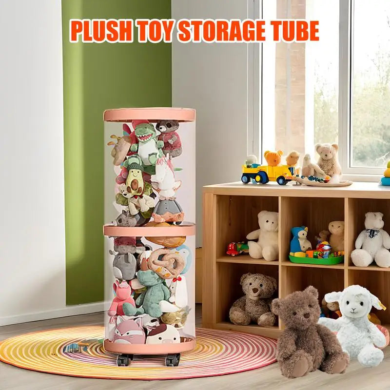 Doll and Plush Toy Organizer, Clear plastic Stackable Barrels, Dustproof