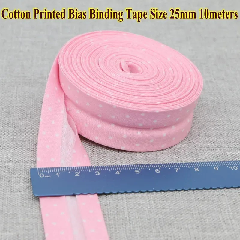 Cotton Bias Tape Ribbon Dots Grid Stripe Tartan Checked Scottish Printed 25mm 1" 10m Cotton Twill Fabric Fold