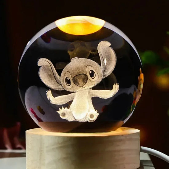 3D Stitch Crystal Ball Cartoon Moon,, Galaxy Crystal Spheres ,Light Glass Planet Globe Ornament Desk Decoration Room Accessories