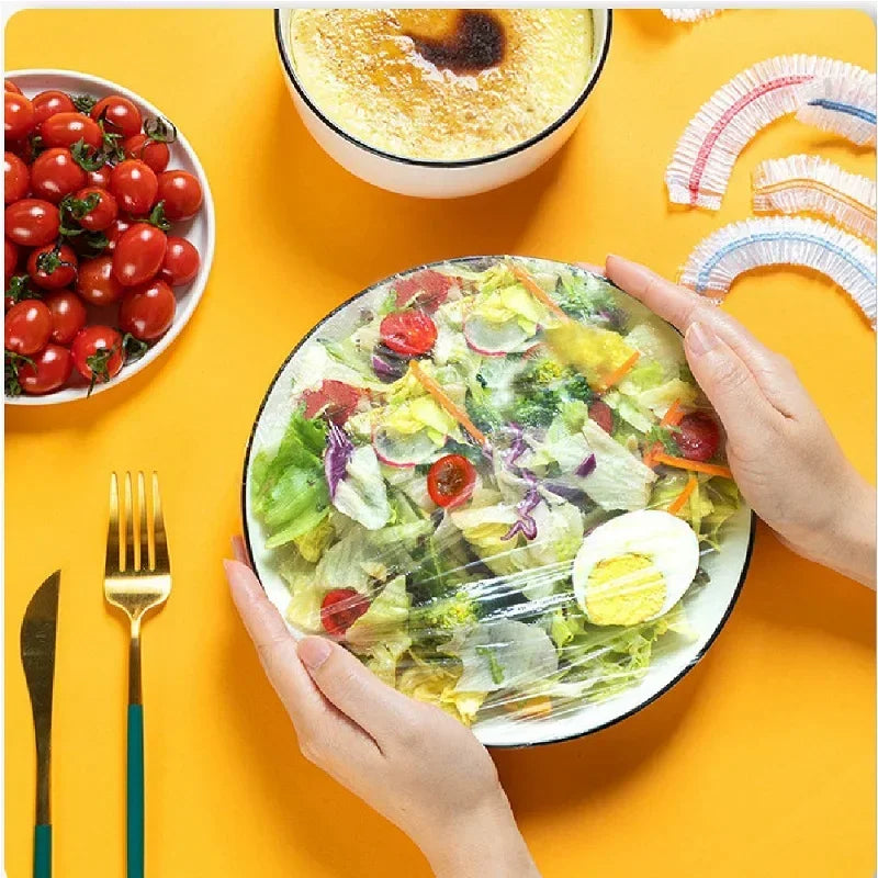 Elastic Food Covers 100Pcs, Plastic Bowl Lids, Seals in Freshness.