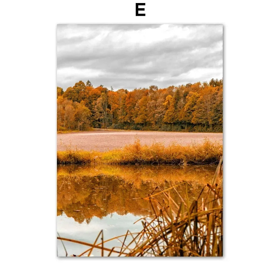 Wall Art Canvas Print Autumn Lake Sunshine Through Tree Maple