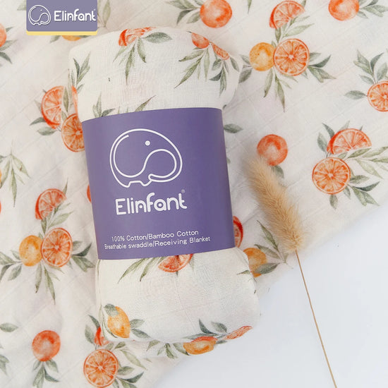 Elinfant Digital Print Bamboo Cotton Muslin Swaddle Blankets, High Quality 120*110cm Newborn Bath Towel Wrap
