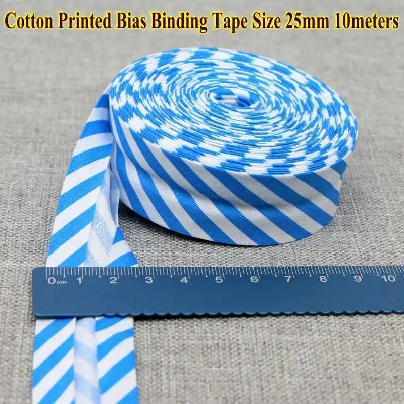 Cotton Bias Tape Ribbon Dots Grid Stripe Tartan Checked Scottish Printed 25mm 1" 10m Cotton Twill Fabric Fold