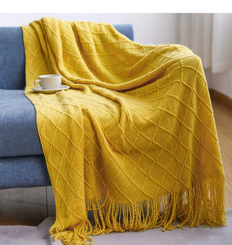 Nordic Knitted Throw Blanket with Fringe Luxury Bed or Sofa