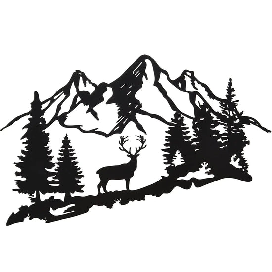 Wall Art Rustic Black Metal Scenic Scenes Pines Mountains