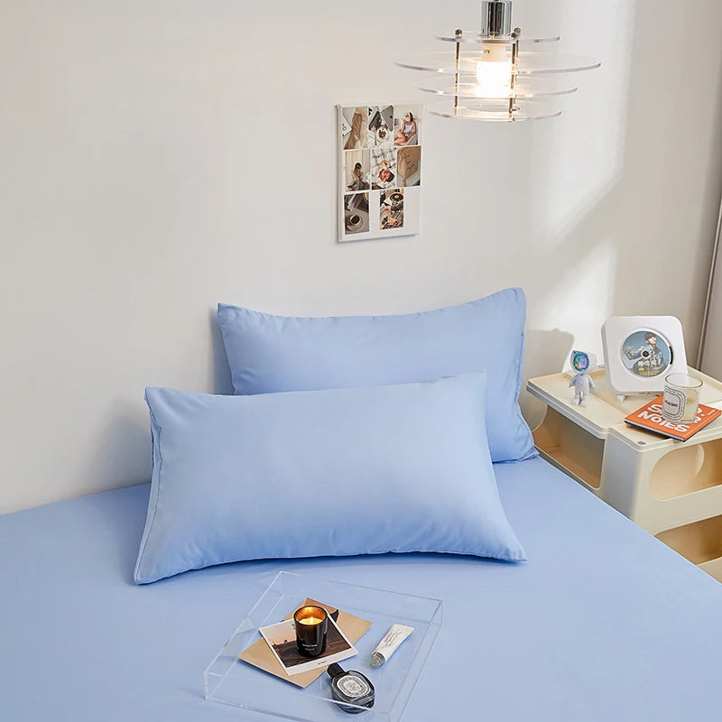 Kuup Polyester 3pcs Solid Color Queen Size Bedding Set - Fitted Sheet & Pillowcases with Elastic Band Mattress Cover