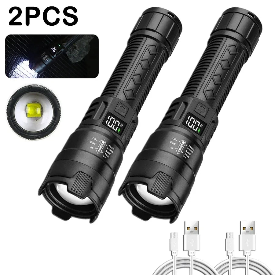 High Power 2000LM LED Flashlight Built-in Battery USB Rechargeable Strong Light Tactical Torch Outdoor Lantern