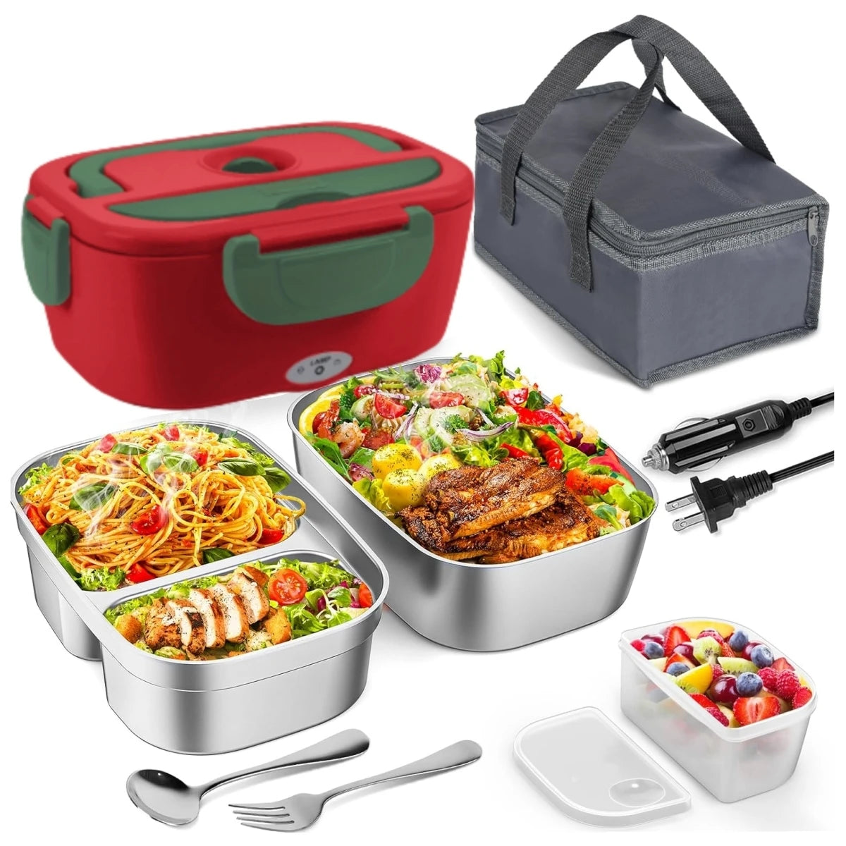 Electric Lunch Box for Adults-60W Fast Heated Lunch Box for Men & Women with Dual 1.5LStainless Steel Containers Fast Heating Portable