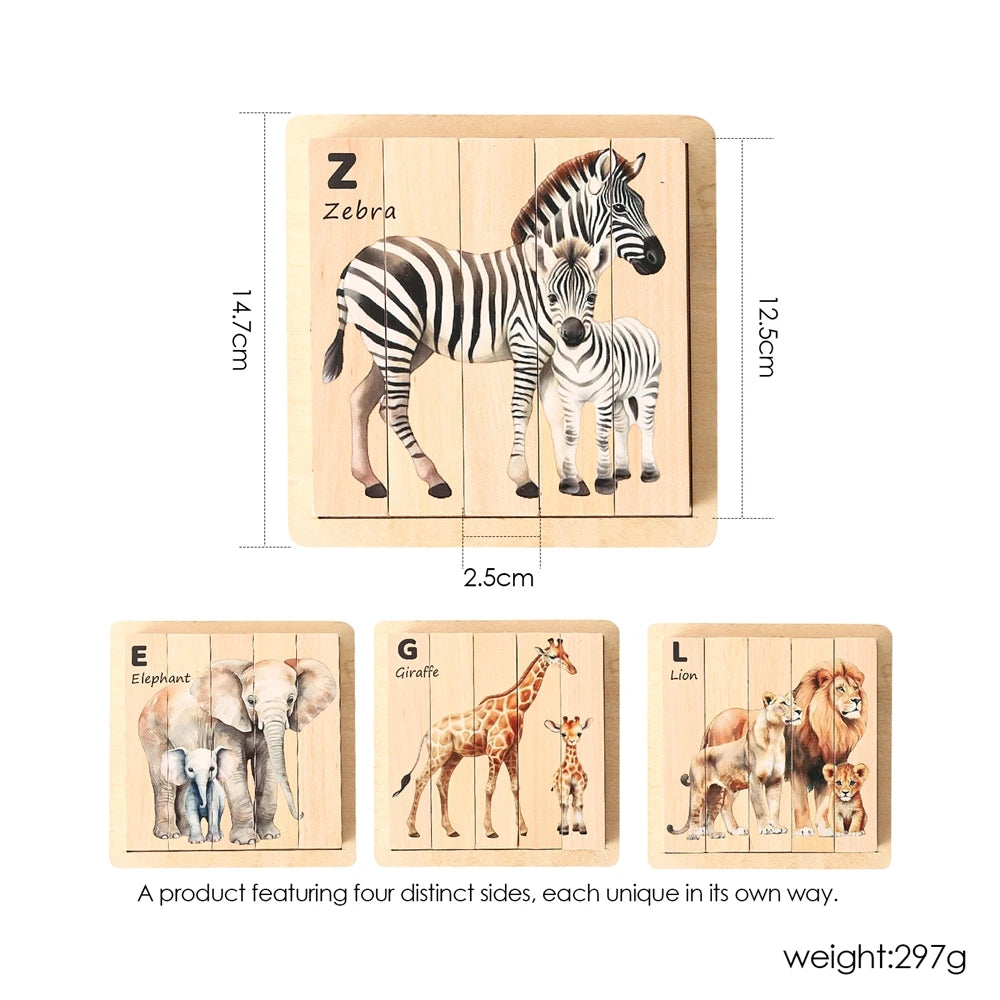 Wooden Block Baby Toys Wooden Children's Educational Toys Animal Matching Puzzle Toy Toddler 2-3 Years