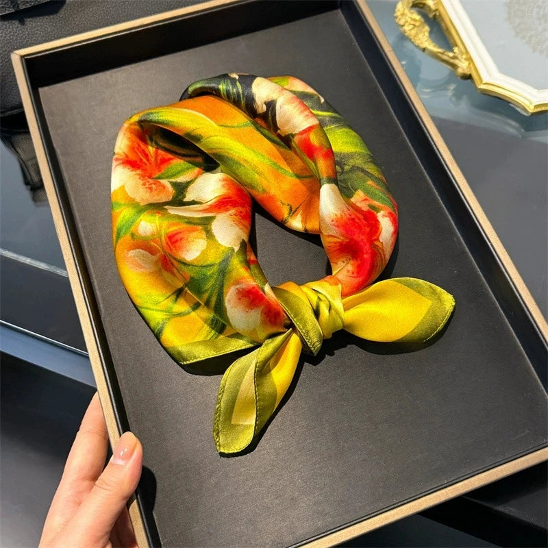 Scarf 100% Silk Bandana Women Square Scarves, Luxury High Quality