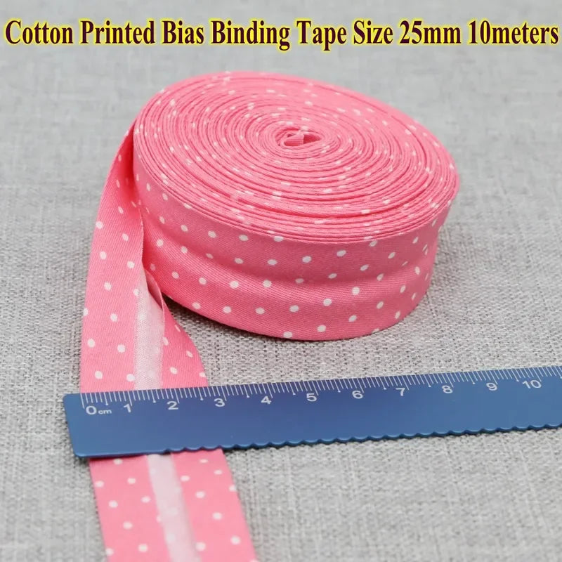 Cotton Bias Tape Ribbon Dots Grid Stripe Tartan Checked Scottish Printed 25mm 1" 10m Cotton Twill Fabric Fold