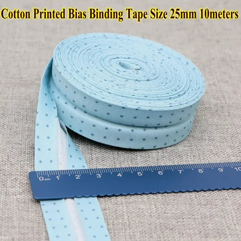 Cotton Bias Tape Ribbon Dots Grid Stripe Tartan Checked Scottish Printed 25mm 1" 10m Cotton Twill Fabric Fold