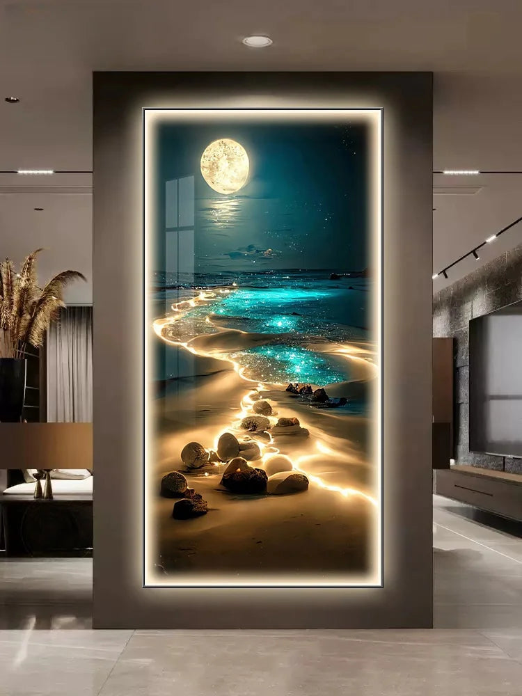 Moonlight On Ocean Waves. Light Painting