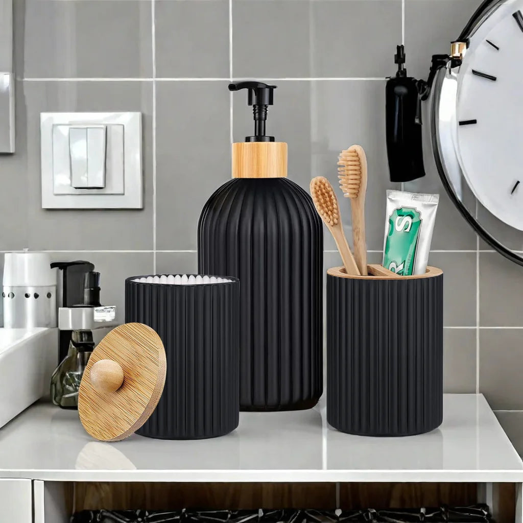 Bathroom Counter Hand Soap Dispenser, Cotton Ball Storage Box, Toothbrush Holder