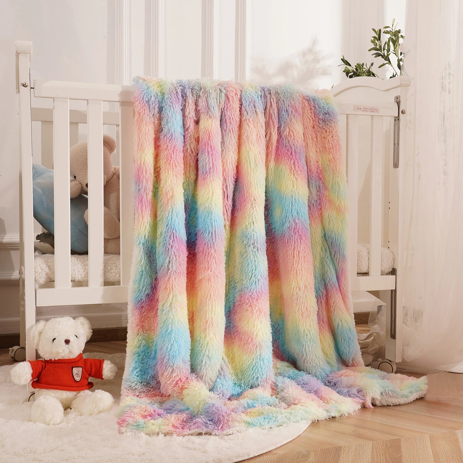Soft Rainbow Fluffy Plush Blanket, Bedspread, Sofa Blanket