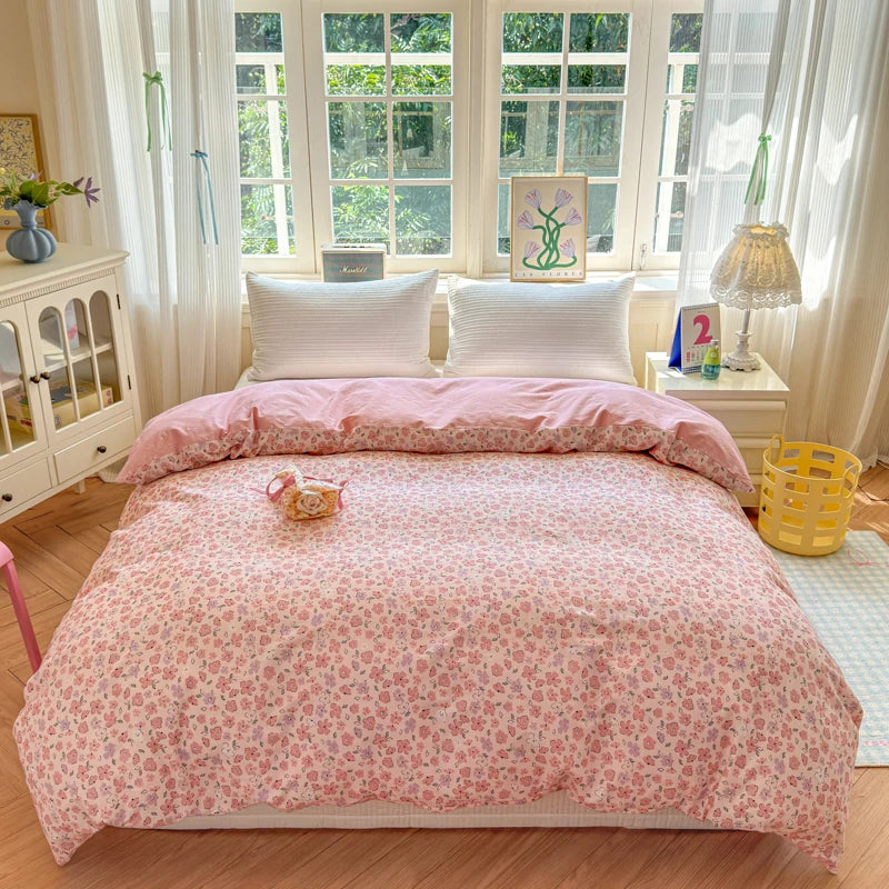 Floral Printed Duvet Cover 1Piece- 100% Cotton Luxury Bedding, Pre-Washed for Softness, Zipper Closure