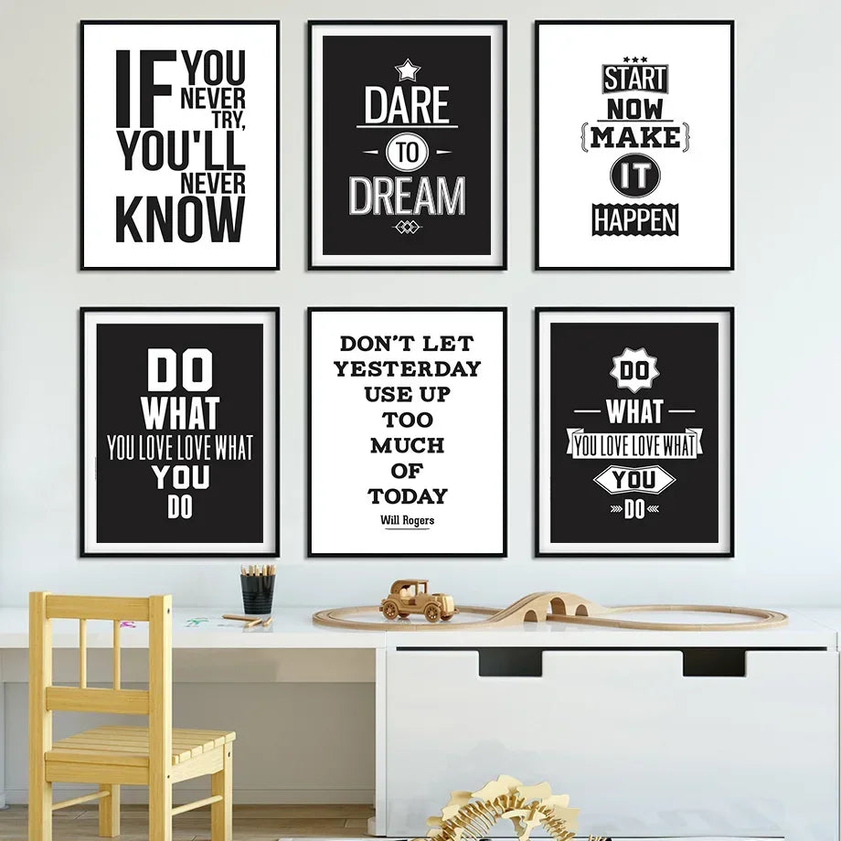 Print Black on White Canvas Painting Motivational Inspiring Quotes