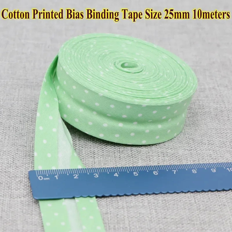 Cotton Bias Tape Ribbon Dots Grid Stripe Tartan Checked Scottish Printed 25mm 1" 10m Cotton Twill Fabric Fold