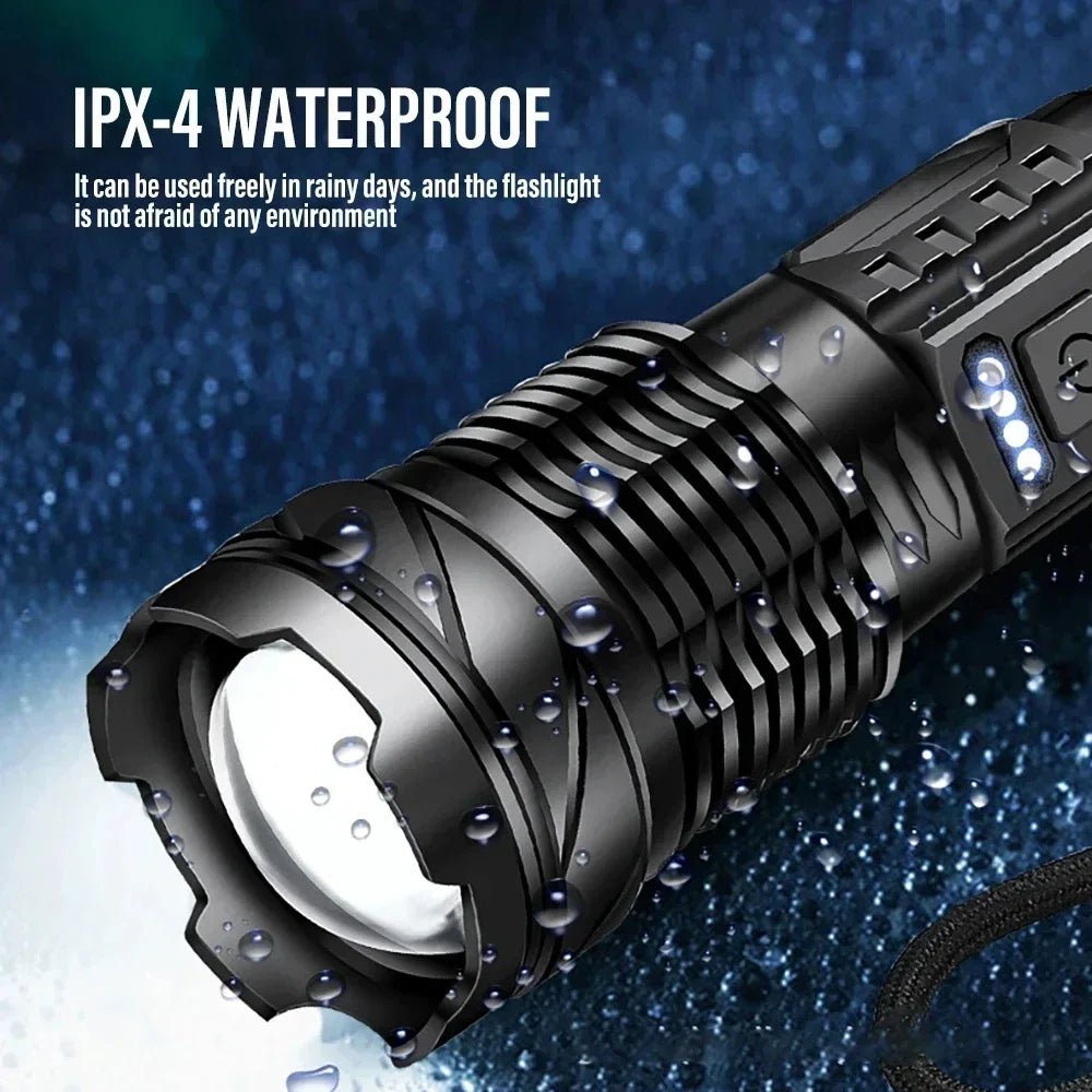Rechargeable LED Flashlight Zoomable Torch COB Side Led 7 Modes Waterproof High Power, Outdoor