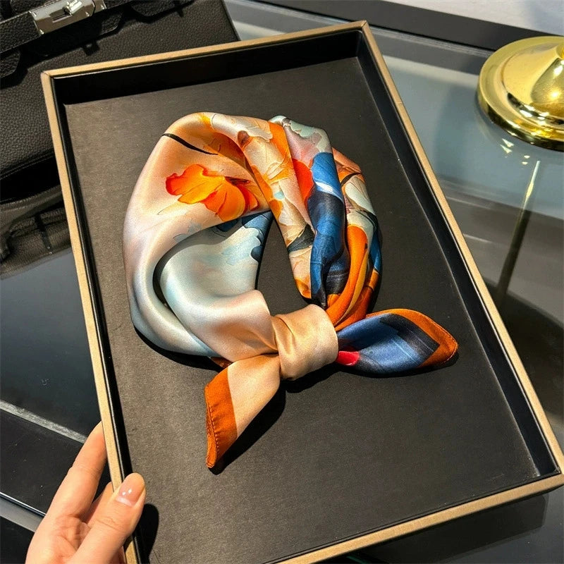 Scarf 100% Silk Bandana Women Square Scarves, Luxury High Quality