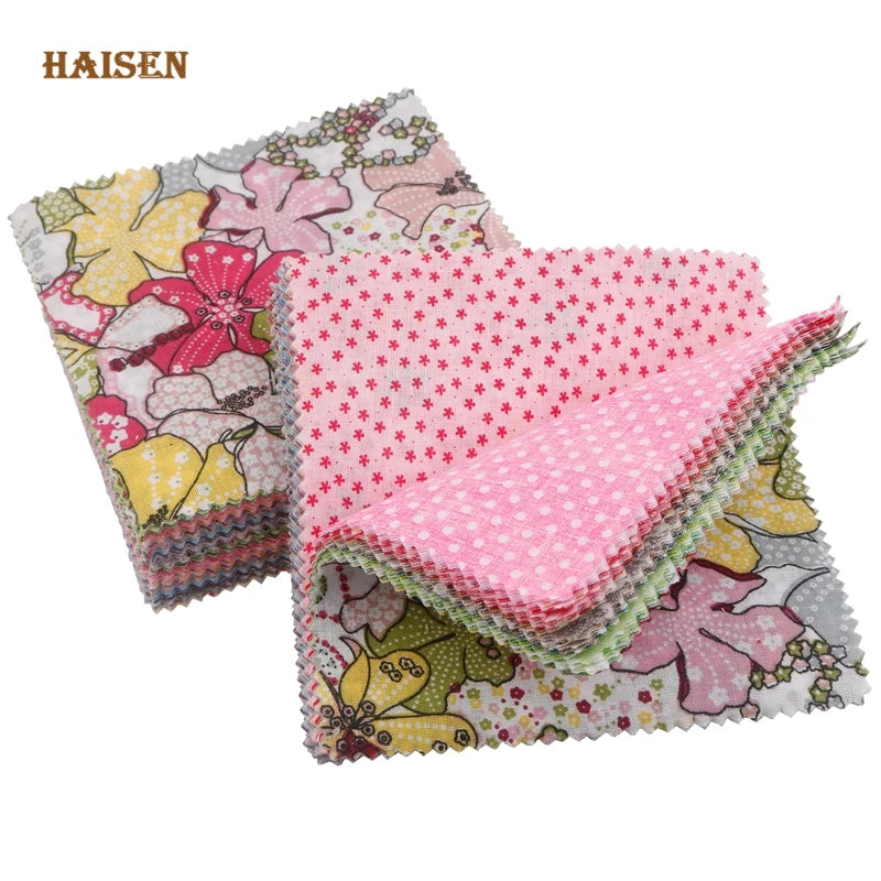 Haisen ,Random Mix Color Printed Thin Cotton Fabric Patchwork, Square Low Density Cloth Set For Quilting & Sewing Material 13*13cm
