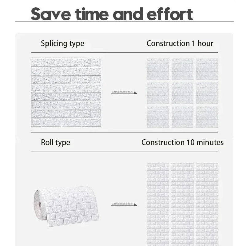 70cmx1/5/10m 3DWallpaper Waterproof Decoration Self-Adhesive Foam Brick Wallpaper