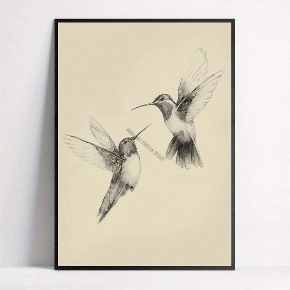 Vintage Bird Art Print Poster Antique Bird Sketch Wall Art Canvas Painting Vintage Country Bird Neutral Farmhouse Room Decor