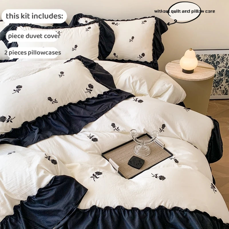 3PCS Rose Embroidered Duvet Cover Set