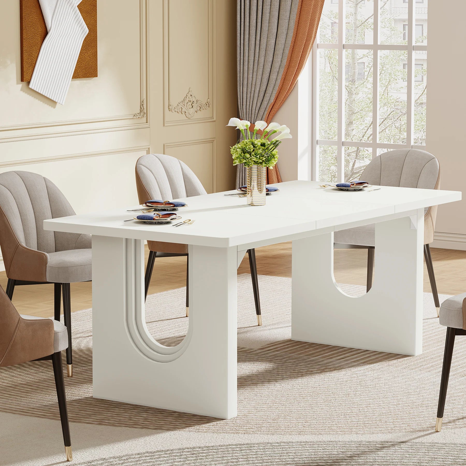 Tribesigns Modern Dining Table For 6-8 People, 71". Wood Pedestal Base