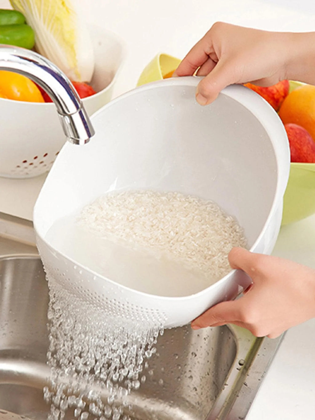 1/3pcs- Colander Rice Bowl Drain Basket Fruit Bowl Washing Drain Basket with Handle